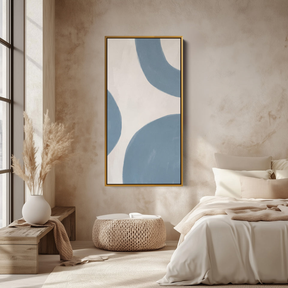 Large Vertical Wall Art Tall Wall Art Blue Abstract Curved Shapes For Hallway