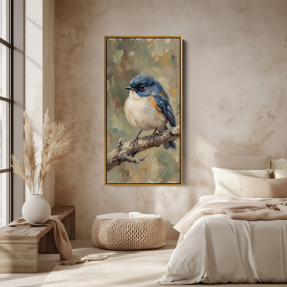 Large Vertical Wall Art Blue Bird On Branch Portrait Wall Art For Office