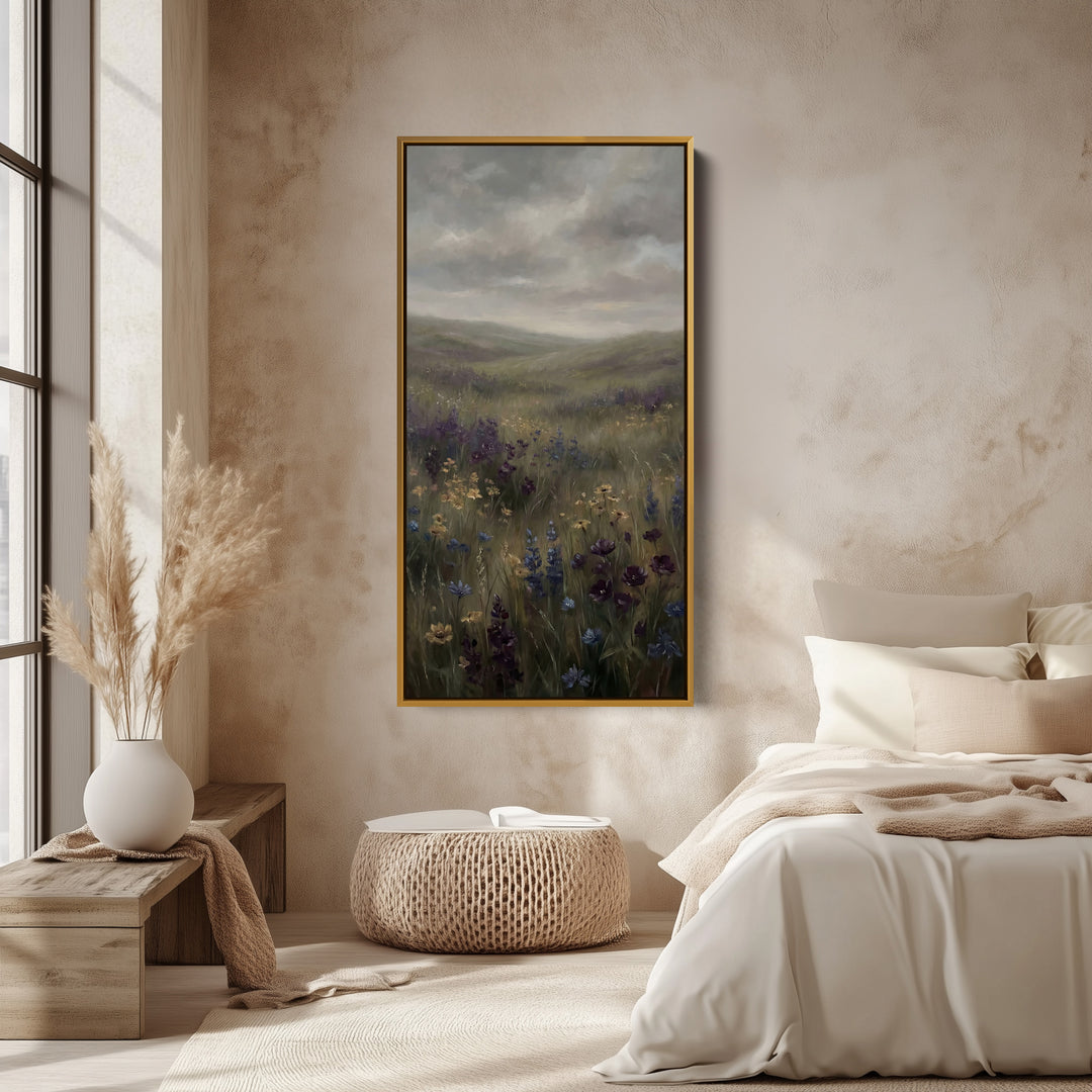 Vertical Wall Art For Kitchen Moody Meadow Wildflowers Vertical Canvas