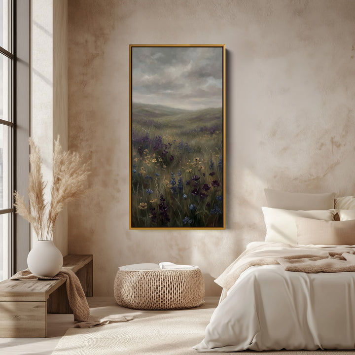 Vertical Wall Art For Kitchen Moody Meadow Wildflowers Vertical Canvas