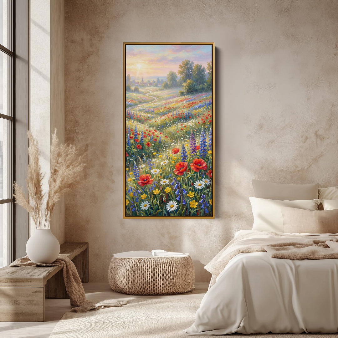 Narrow Wall Art Bright Wildflower Field Portrait Wall Art For Office