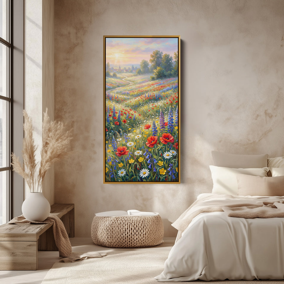 Narrow Wall Art Bright Wildflower Field Portrait Wall Art For Office