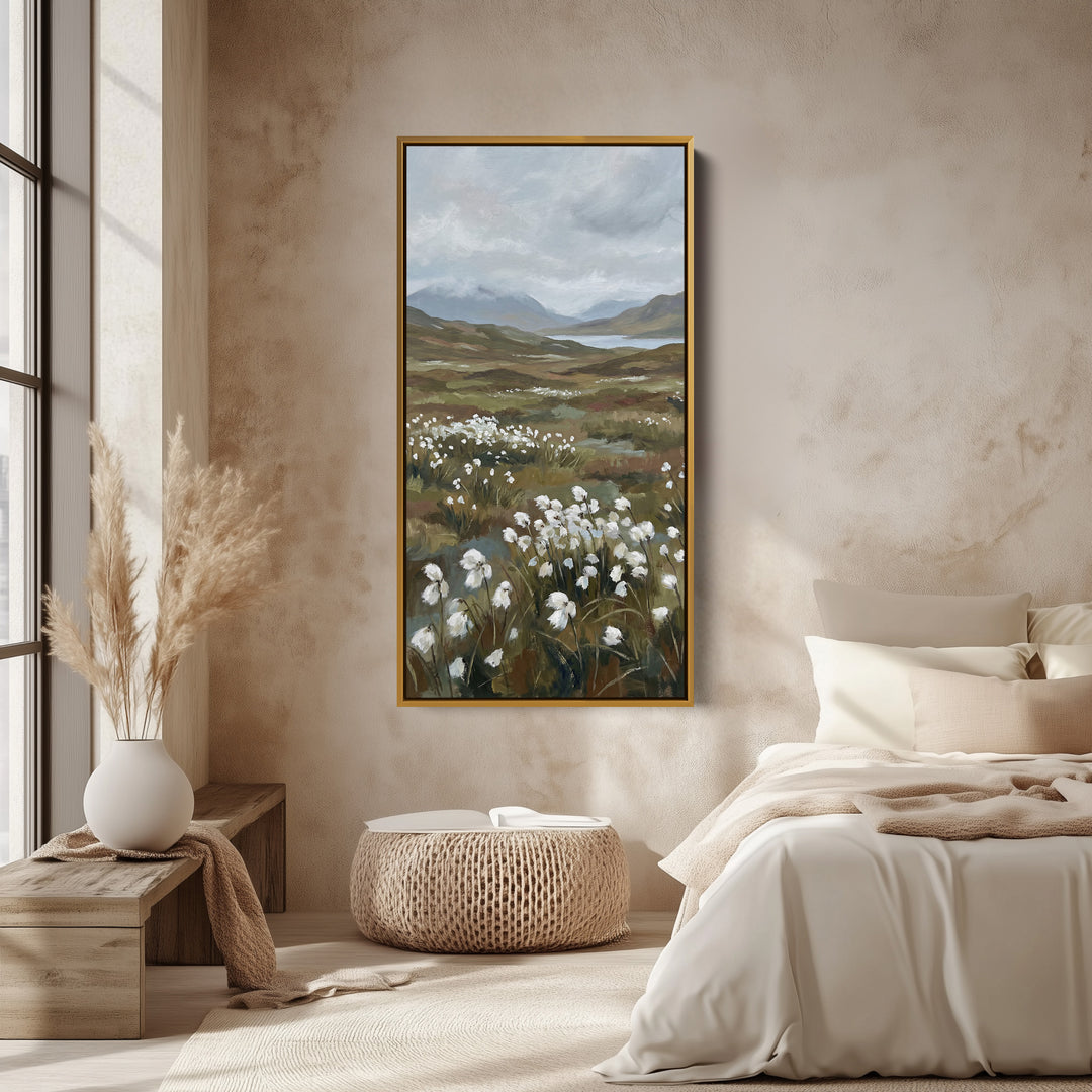 Tall Wall Art Moorland Cotton Grass Landscape Tall Canvas For Living Room