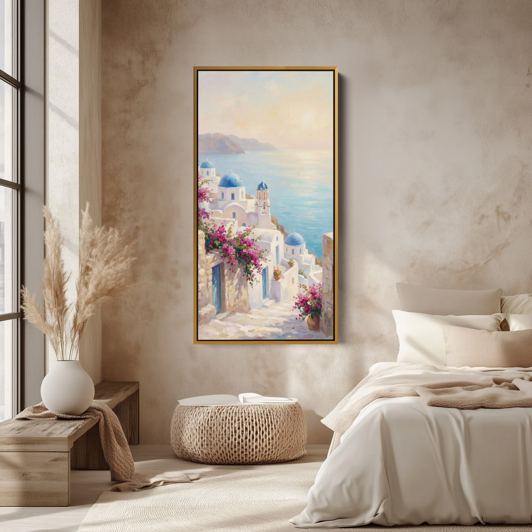 Large Vertical Wall Art Narrow Wall Art Blue Domes Coastal View For Hallway