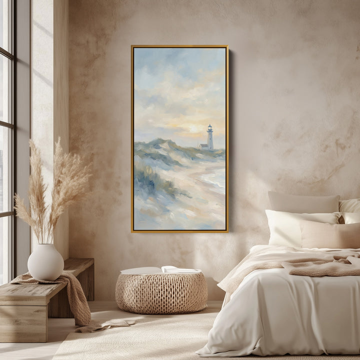 Lighthouse On Coastal Cliffs Portrait Wall Art Framed Canvas Print For Bedroom