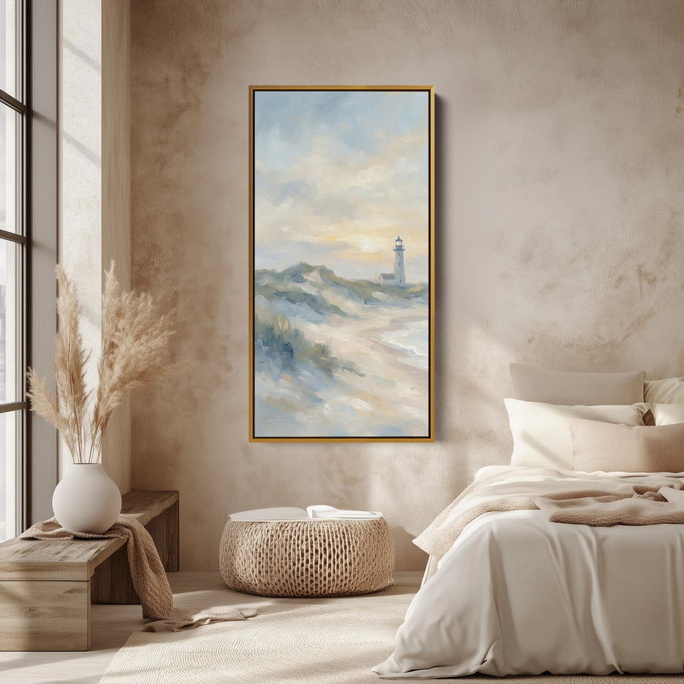 Lighthouse On Coastal Cliffs Portrait Wall Art Framed Canvas Print For Bedroom