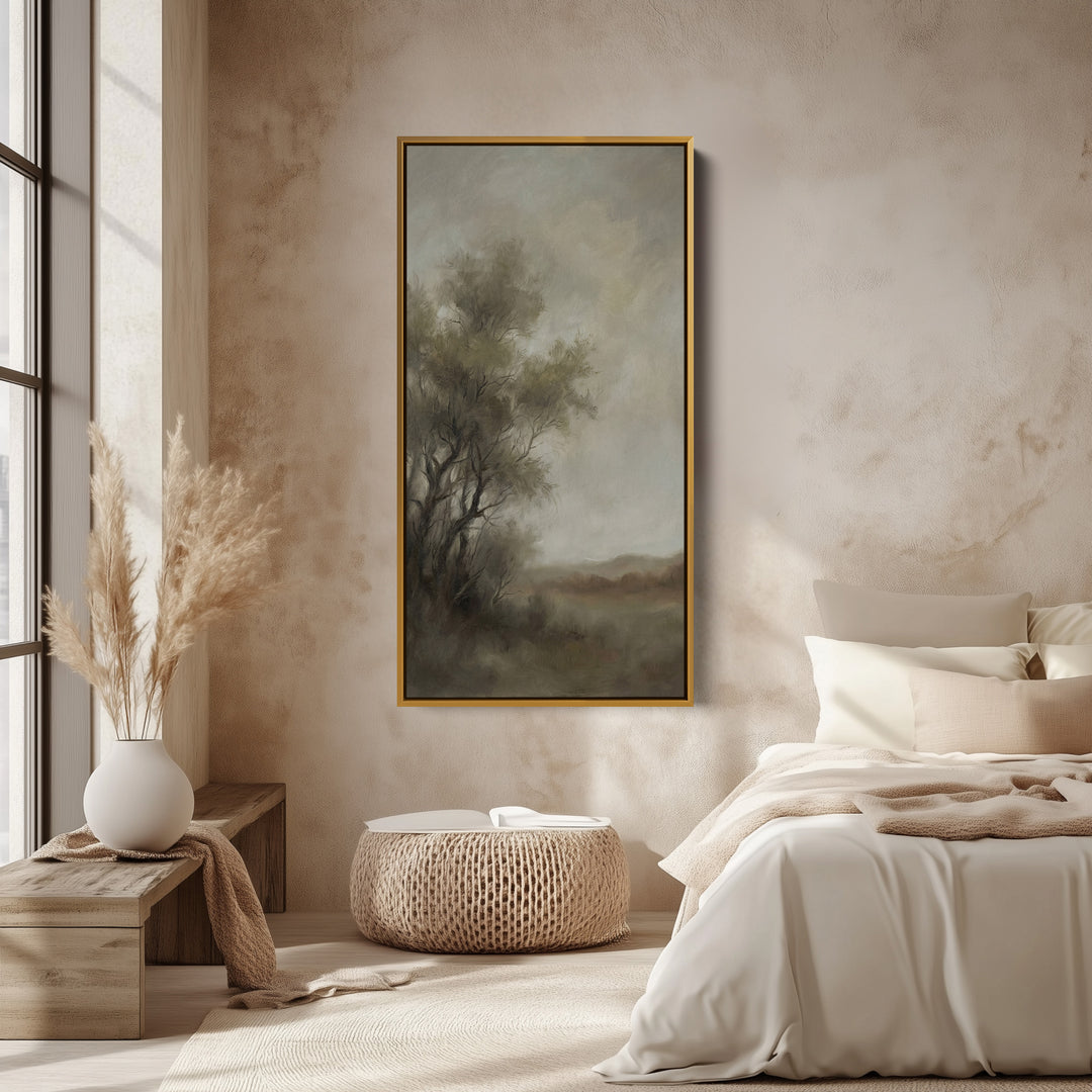 Long Wall Art For Office Foggy Tree Landscape Vertical Canvas