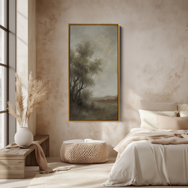 Long Wall Art For Office Foggy Tree Landscape Vertical Canvas