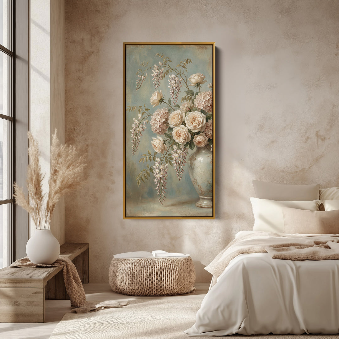 Large Vertical Wall Art For Kitchen Roses In Vase Still Life Vertical Canvas