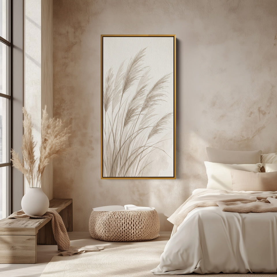 Narrow Wall Art For Kitchen Pampas Grass Stems Vertical Canvas