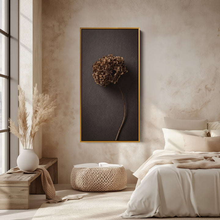 Tall Framed Canvas For Kitchen Dried Hydrangea On Dark Vertical Canvas