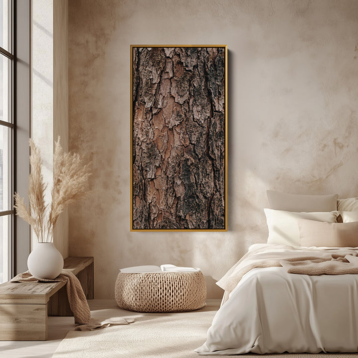 Vertical Wall Art Tree Bark Close Up Tall Canvas For Living Room