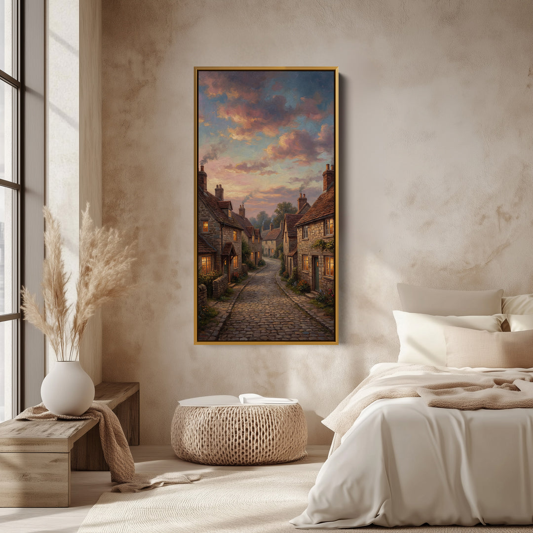 Large Vertical Wall Art Tall Wall Art Village Street At Dusk For Office