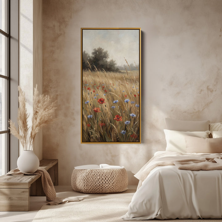 Tall Narrow Canvas For Kitchen Golden Meadow Wildflowers Vertical Canvas