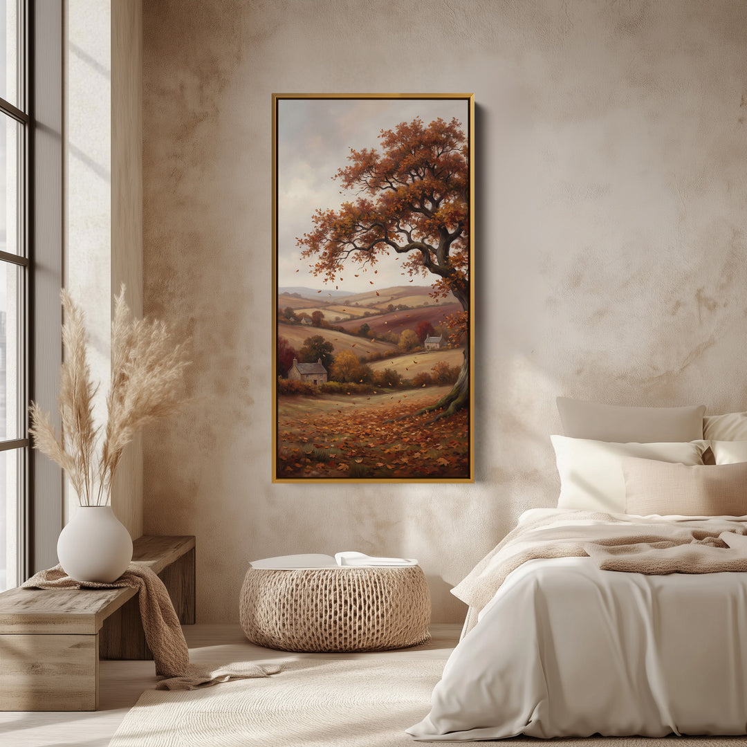 Autumn Tree Over Countryside Tall Framed Canvas Framed Canvas Print For Bedroom