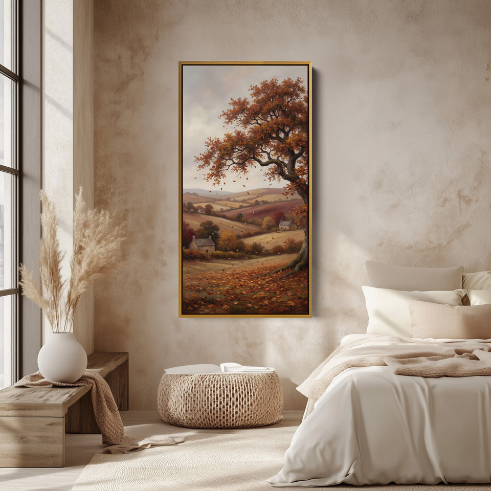 Autumn Tree Over Countryside Tall Framed Canvas Framed Canvas Print For Bedroom