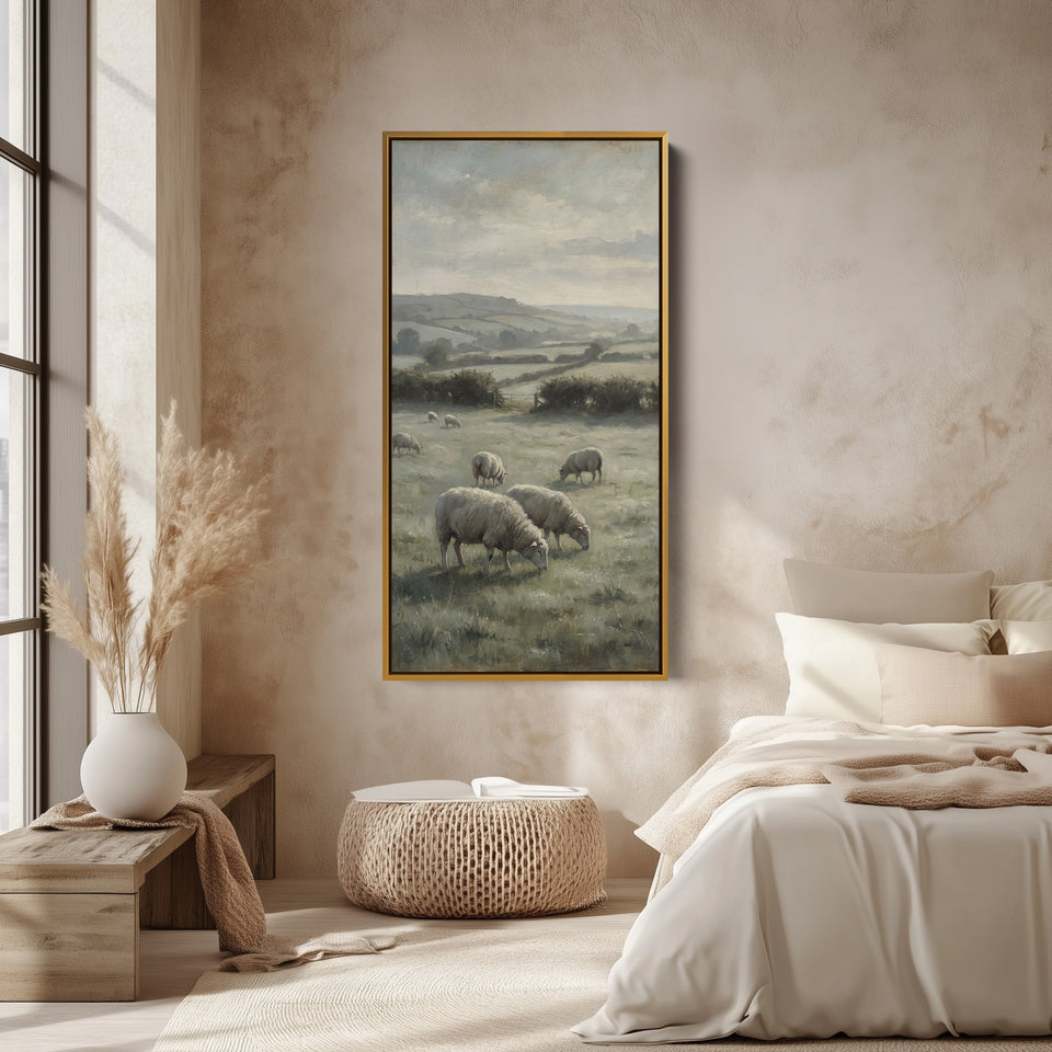 Large Vertical Wall Art Long Wall Art Sheep Grazing In Field For Hallway