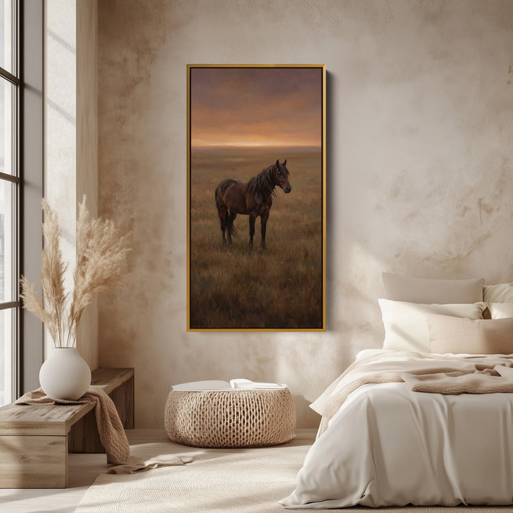 Vertical Wall Art For Bedroom Horse In Sunset Field Vertical Canvas