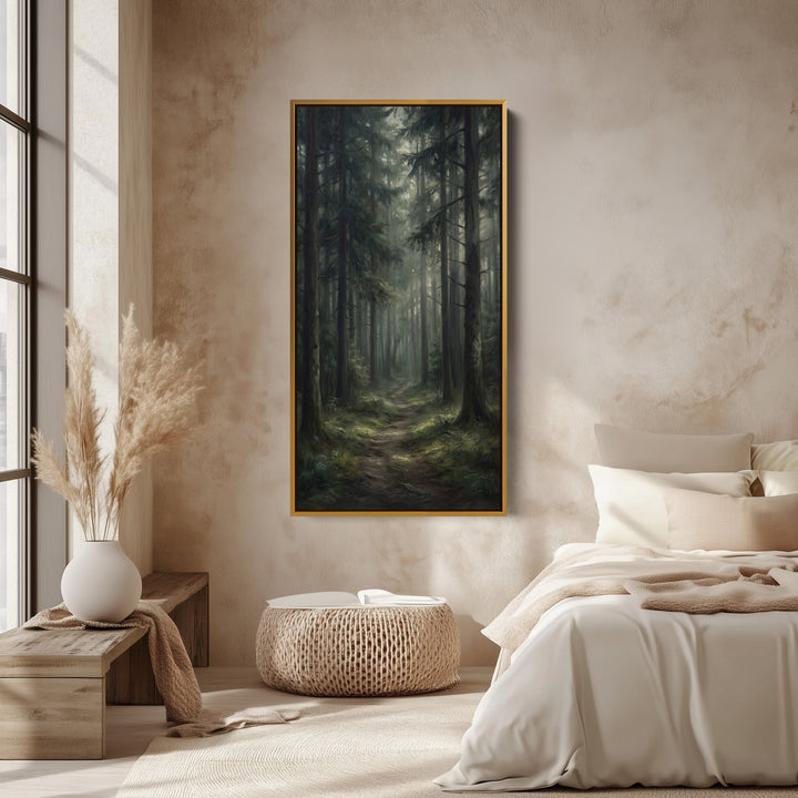 Narrow Wall Art Misty Pine Forest Path Portrait Wall Art For Kitchen
