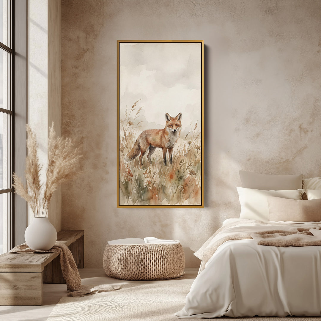 Portrait Wall Art For Bedroom Fox In Meadow Grass Vertical Canvas