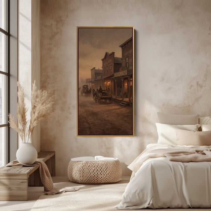 Large Vertical Wall Art Old Western Town Street Tall Canvas For Kitchen