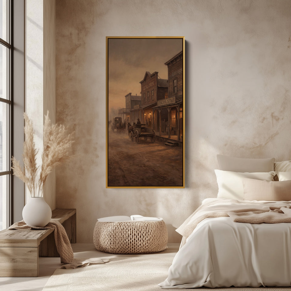 Large Vertical Wall Art Old Western Town Street Tall Canvas For Kitchen