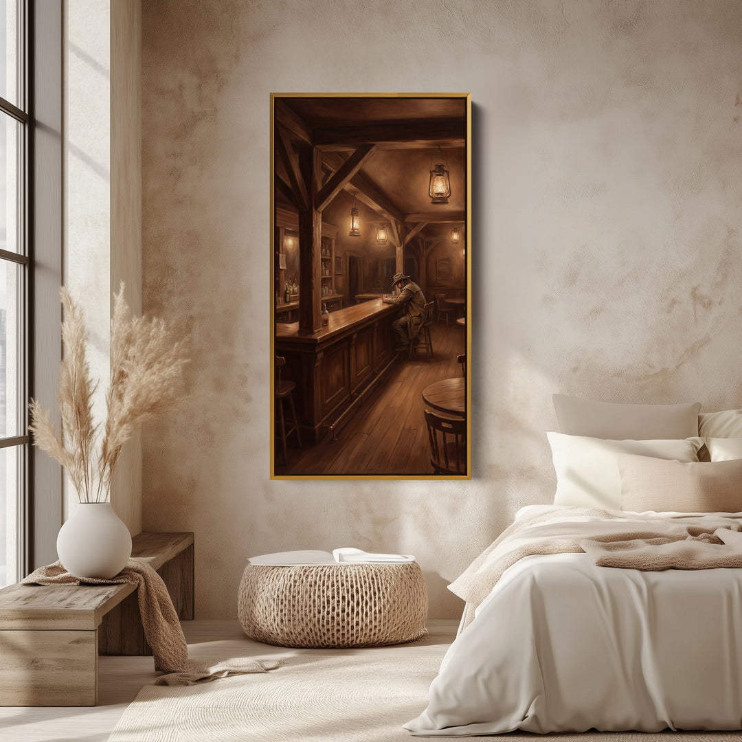 Long Wall Art For Hallway Western Saloon Interior Bar Vertical Canvas