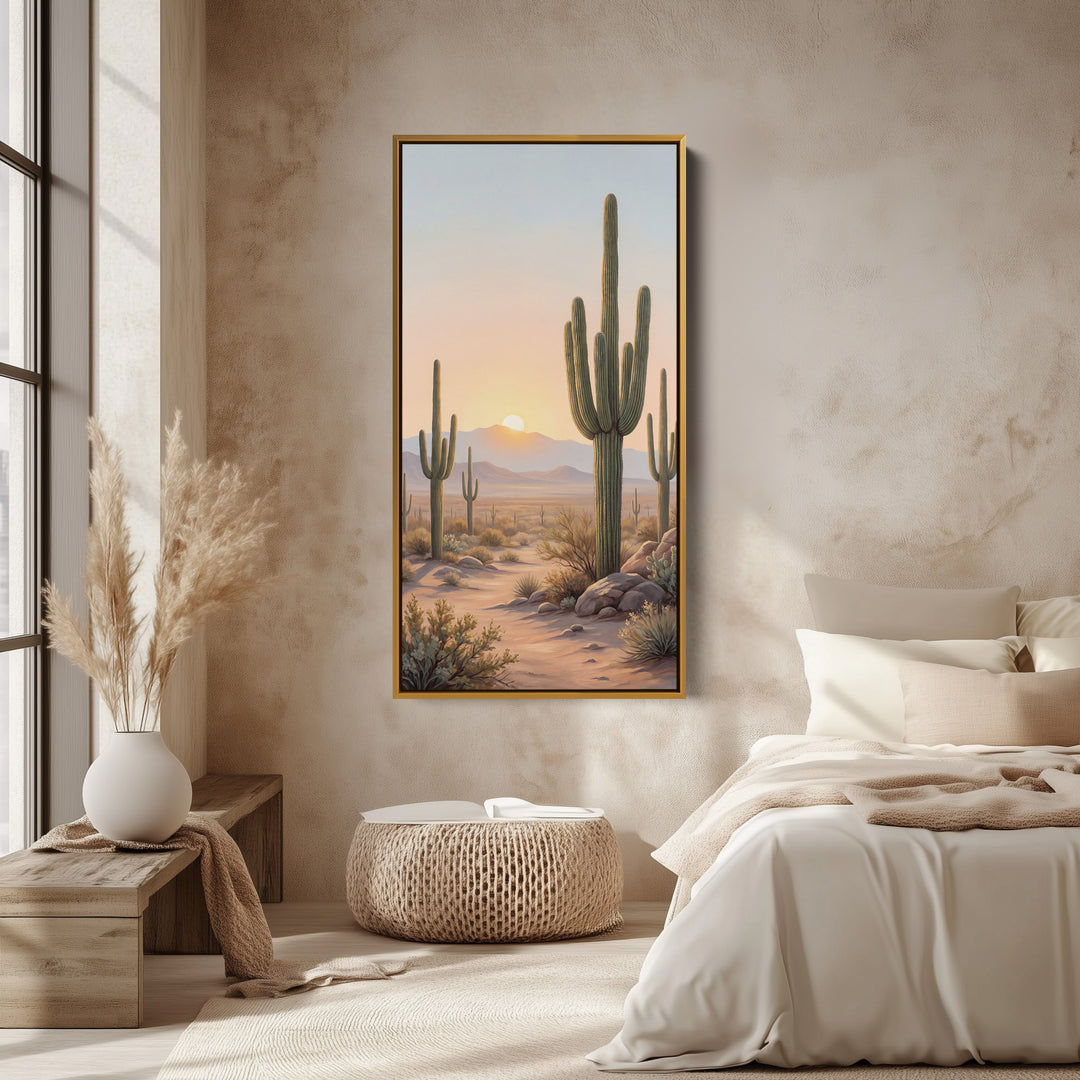 Vertical Wall Art Cactus Desert Sunrise Portrait Wall Art For Kitchen
