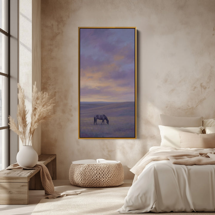 Large Vertical Wall Art For Bedroom Horse Grazing At Dusk Vertical Canvas