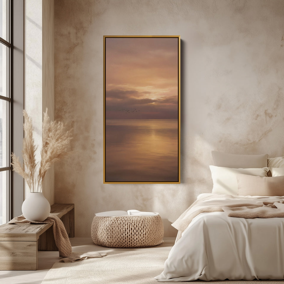 Vertical Wall Art Golden Ocean Sunset Reflection Large Vertical Wall Art For Hallway