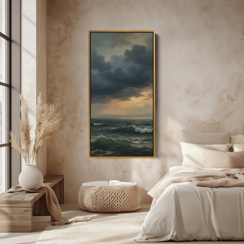 Tall Narrow Canvas Stormy Ocean Waves Tall Canvas For Living Room
