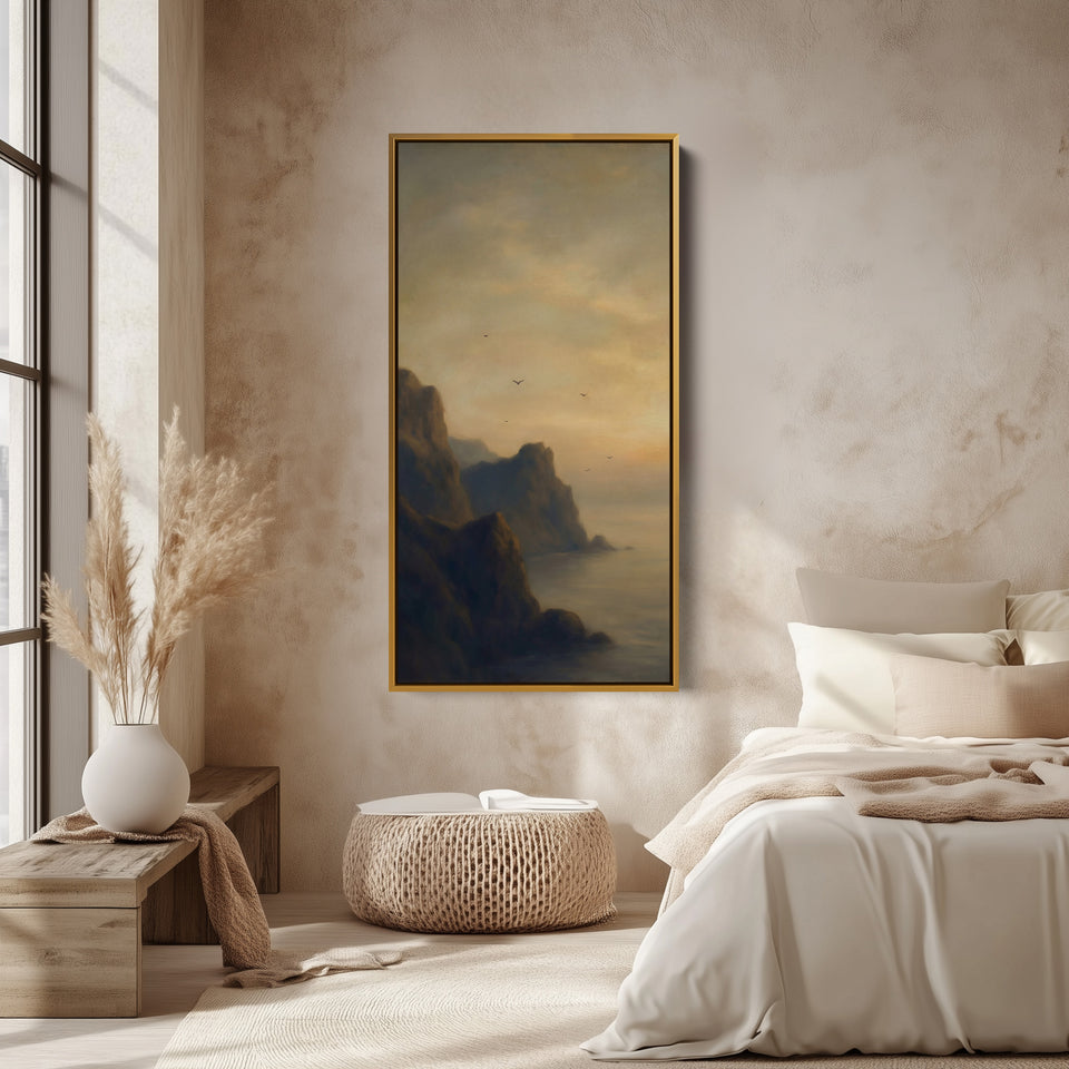 Large Vertical Wall Art Portrait Wall Art Rocky Coast Birds At Dusk For Hallway