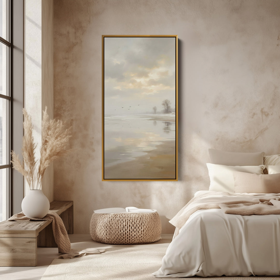 Long Wall Art Foggy Beach Shoreline Portrait Wall Art For Kitchen