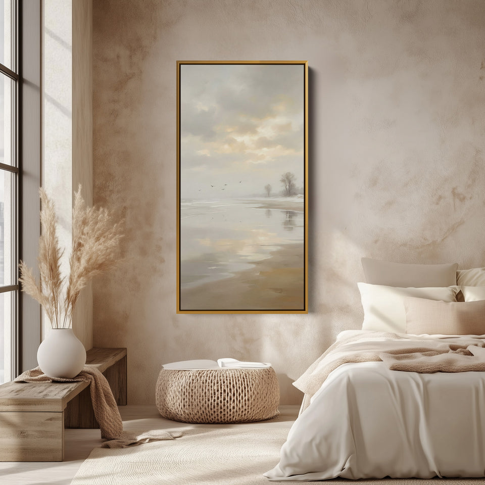Long Wall Art Foggy Beach Shoreline Portrait Wall Art For Kitchen