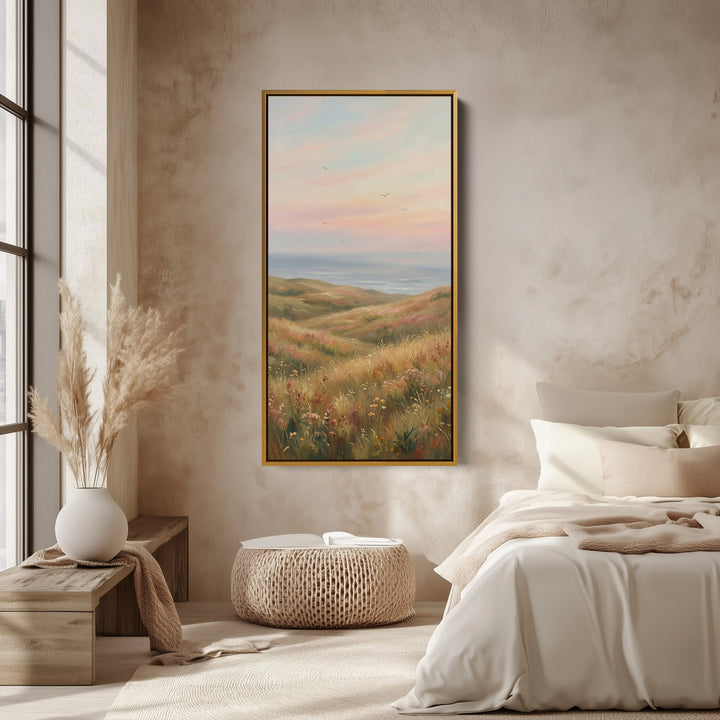 Portrait Wall Art Coastal Dunes Wildflowers Tall Canvas For Living Room