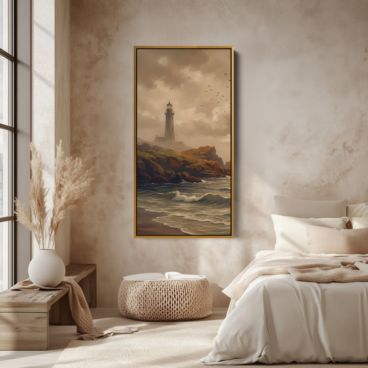 Lighthouse Rocky Coast Tall Framed Canvas Framed Canvas Print For Bedroom