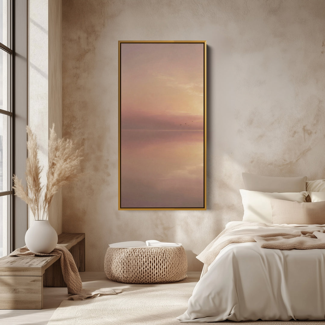 Large Vertical Wall Art Long Wall Art Pink Minimal Sunset Seascape For Hallway