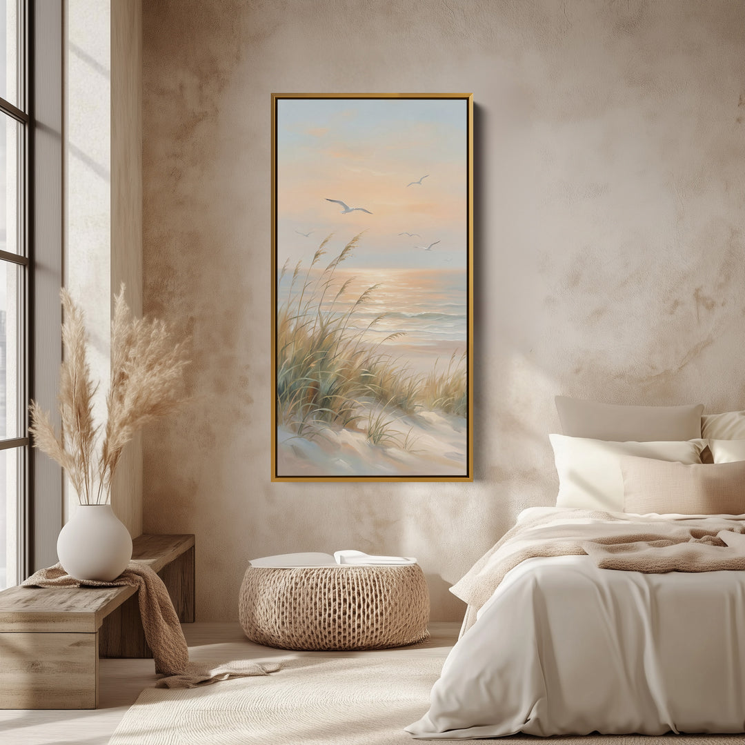 Narrow Wall Art Beach Grasses And Seagulls Portrait Wall Art For Kitchen