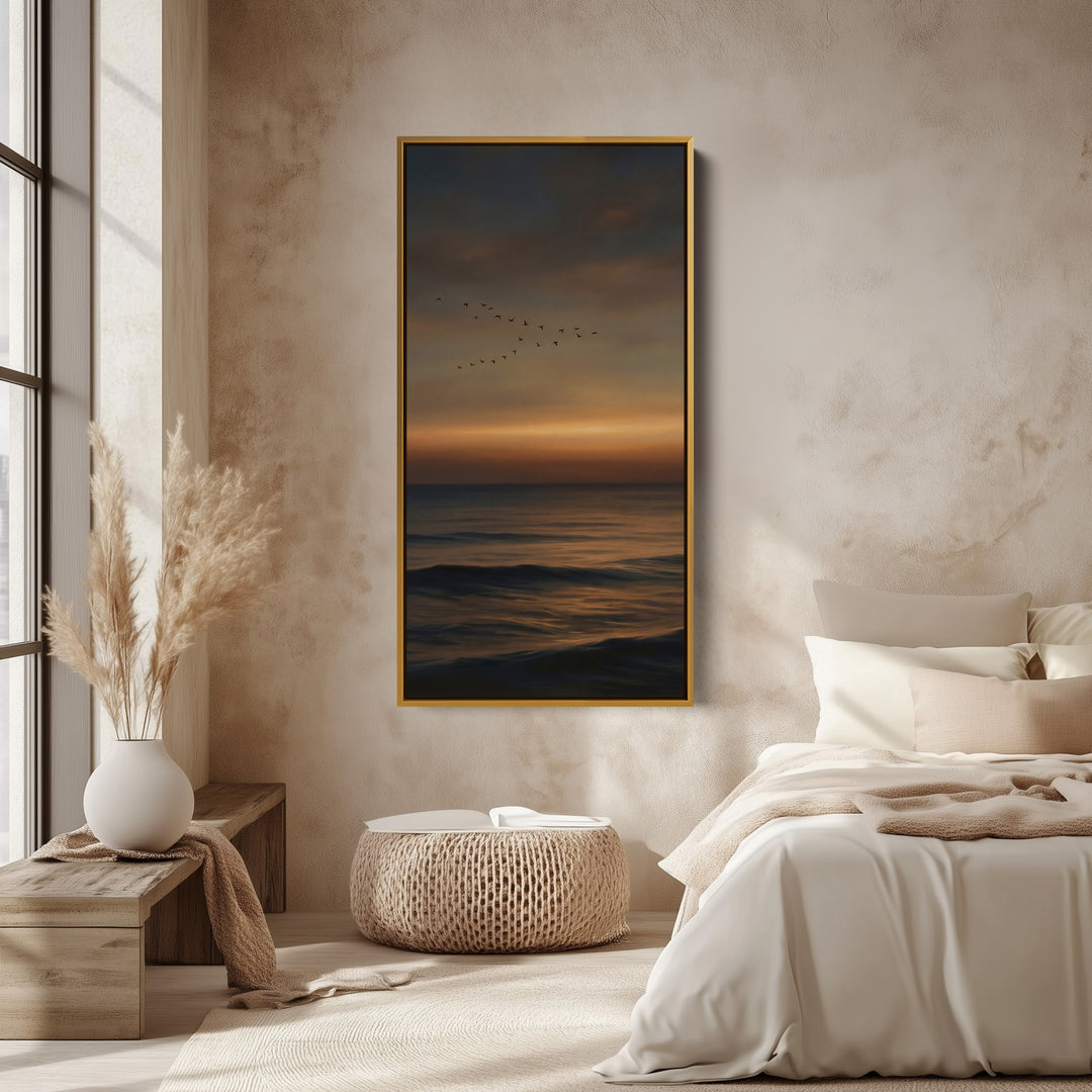 Tall Wall Art Dark Sunset Over Ocean Tall Canvas For Living Room