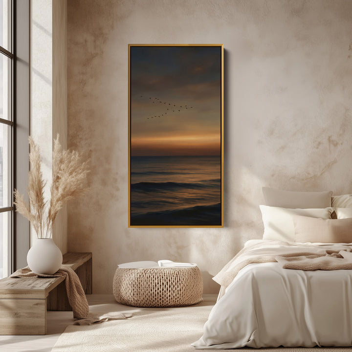 Tall Wall Art Dark Sunset Over Ocean Tall Canvas For Living Room