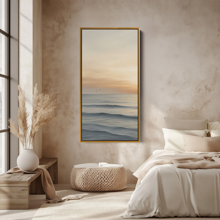 Tall Canvas Large Vertical Wall Art Calm Waves At Sunrise For Hallway