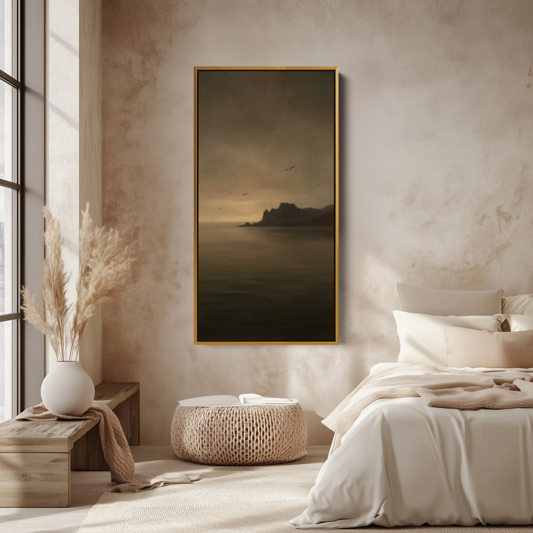 Portrait Wall Art For Office Foggy Sea With Rocky Island Vertical Canvas