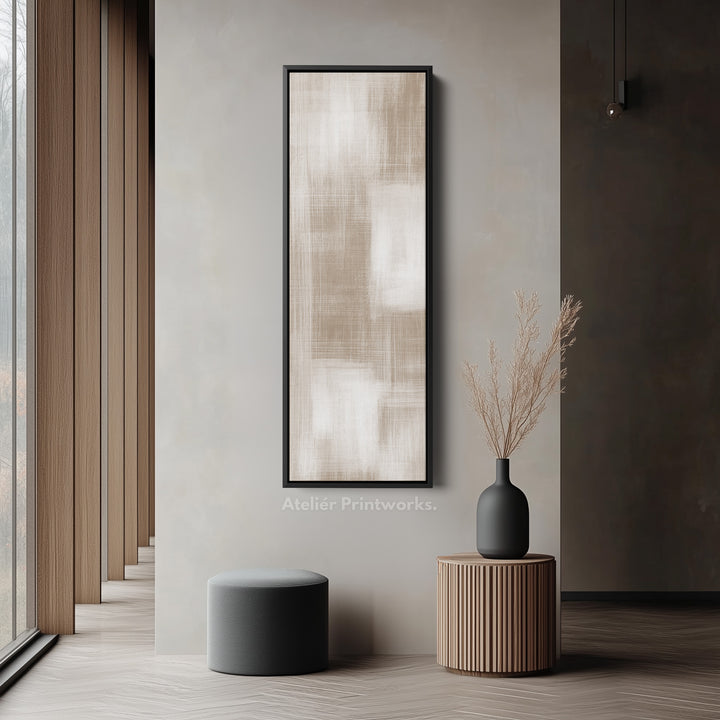 Beige & White Abstract Vertical Wall Decor Large Framed Canvas