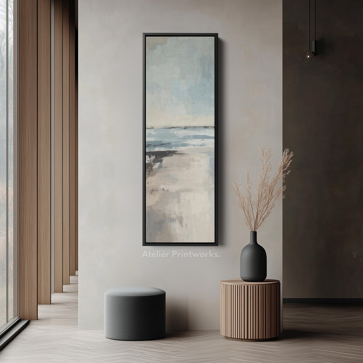 Tall Wall Art Coastal Beige And Blue Vertical Canvas For Bedroom