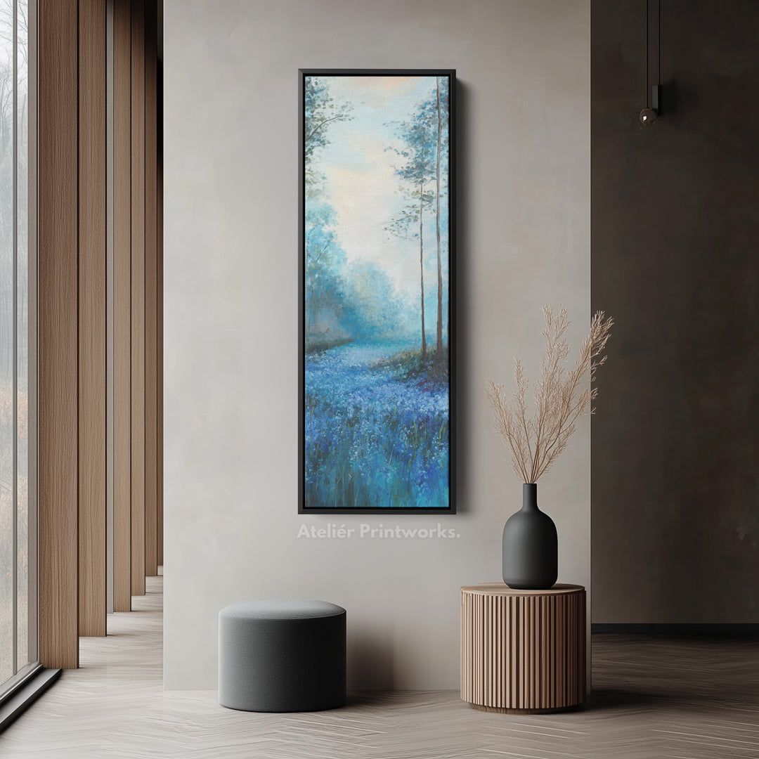 Vertical Long Wall Art Bluebell Forest Large Canvas Decor