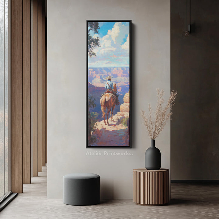 Western Cowboy Large Canvas Framed Wall Art Long Vertical Wall Decor