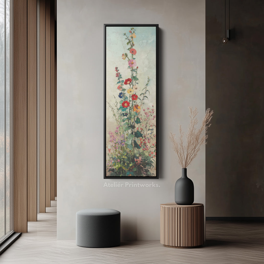 Floral Long Vertical Skinny Large Framed Canvas Decor