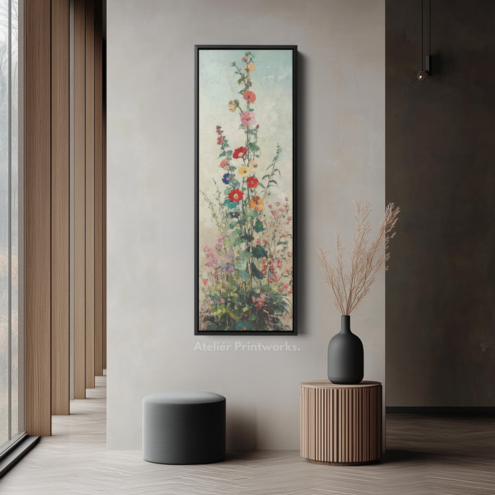 Floral Long Vertical Skinny Large Framed Canvas Decor
