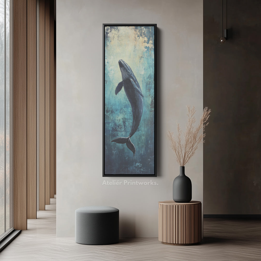 Long Narrow Vertical Whale Large Canvas Wall Decor