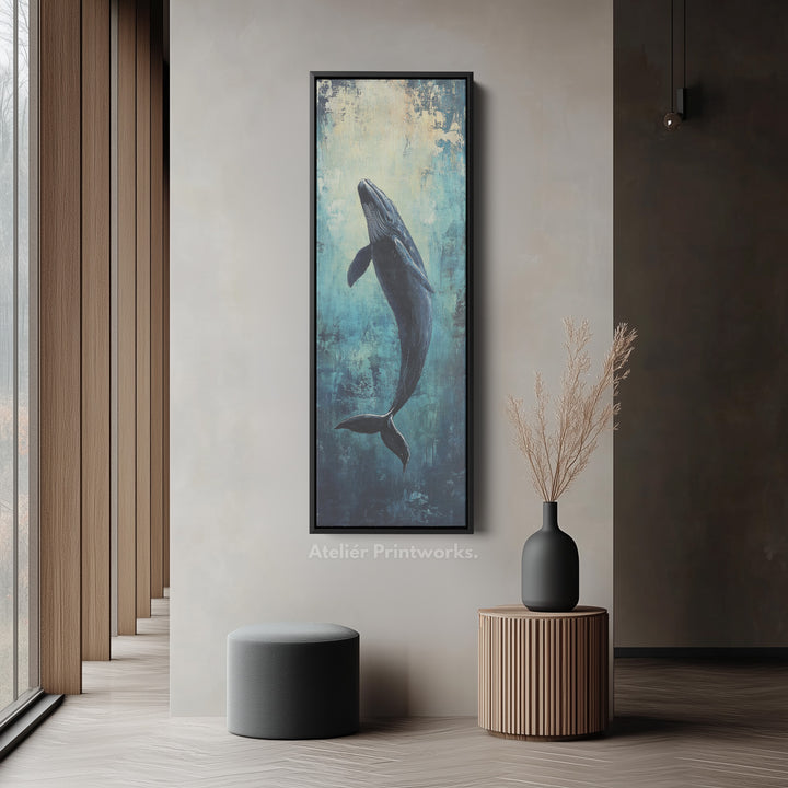 Long Narrow Vertical Whale Large Canvas Wall Decor